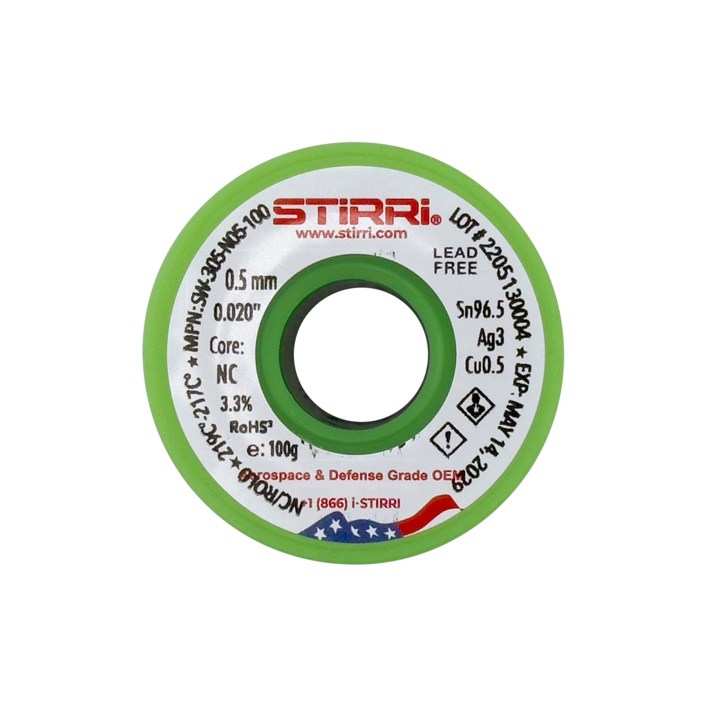 LF-305 - Sn96.5Ag3.0Cu0.5 lead-free solder wire NC-core ROL0 - 100g spool
