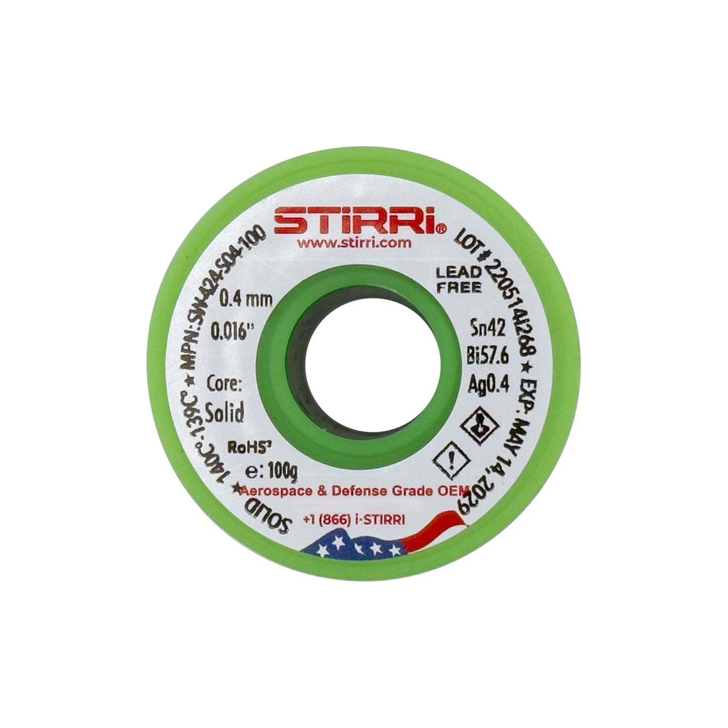 LT-424 - Sn42Bi57.6Ag0.4 low-temperature lead-free solder wire - 100g spool