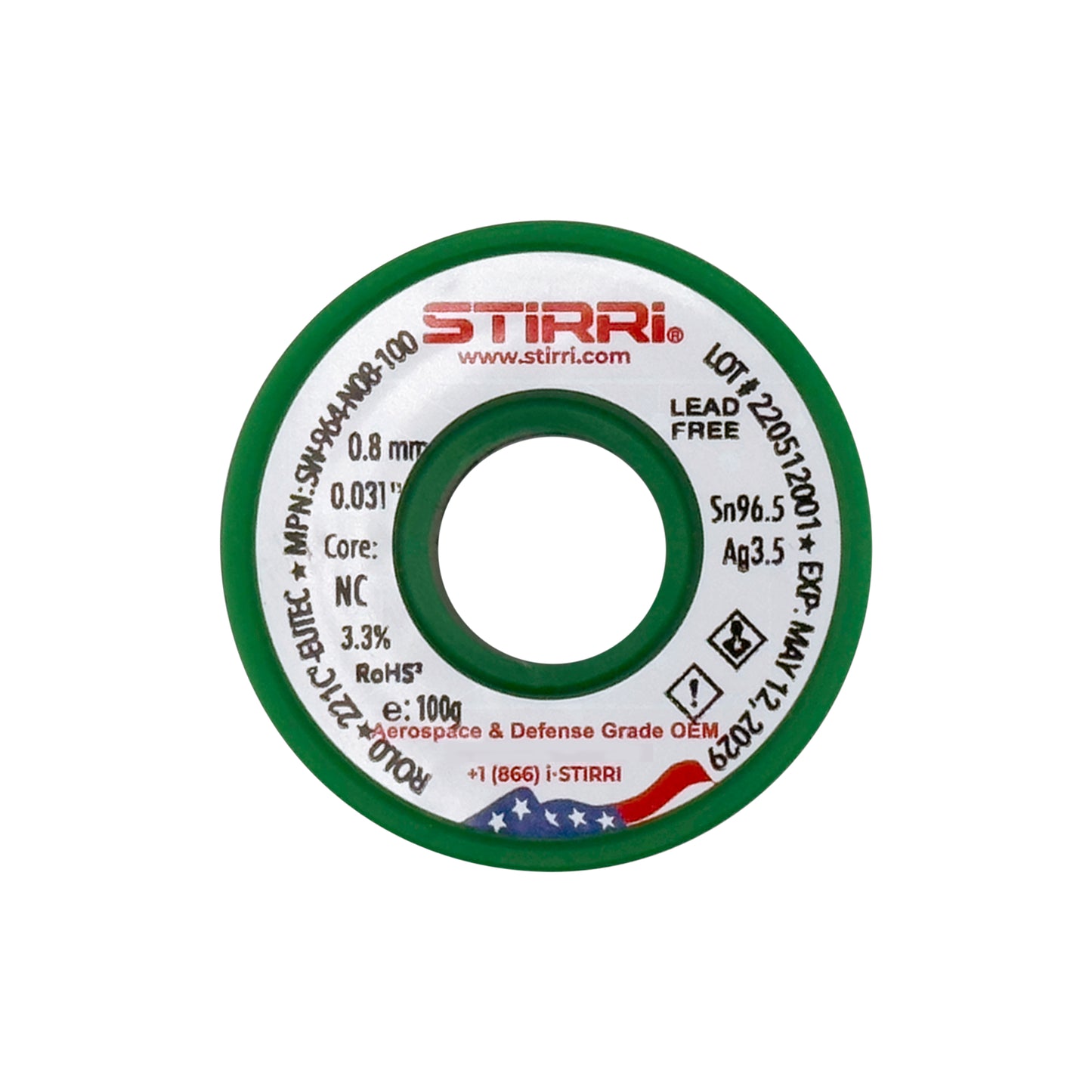 LF-964 - Sn96.5Ag3.5 eutectic lead-free solder wire NC-core ROL0 - 100g spool